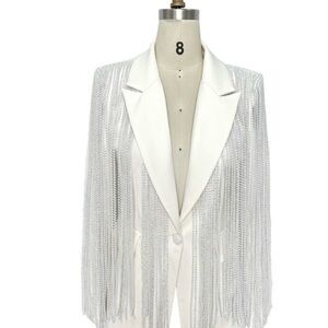 Elegant White Rhinestone Fringe Women's Jacket